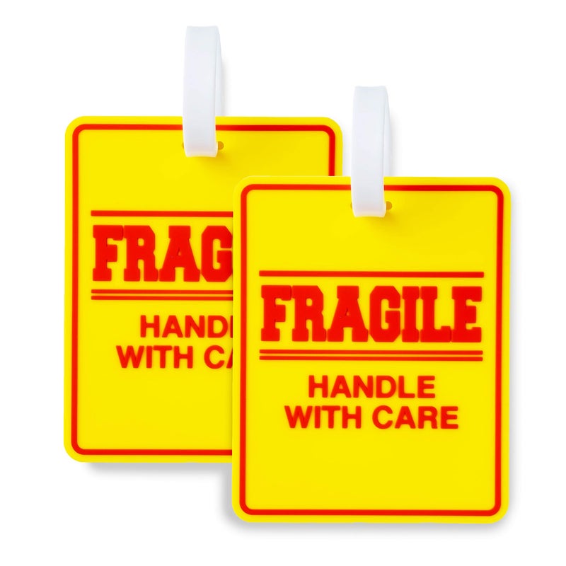 Jayour 2 Pack - Bright and Large Luggage Tags - Fragile - Handle with Care - 5x4 Inch Size - Great for Luggage or Any Travel Bag - Image 1